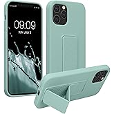 kwmobile Case Compatible with Apple iPhone 12 / iPhone 12 Pro - Case with Hand Strap and Stand Soft TPU Silicone Coating - Mint