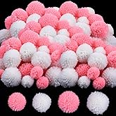 Geosar 50 Pieces Valentine's Day Yarn Pom Poms White and Pink Pompoms Balls for DIY Handmade Crafts Home Valentine's Day Holiday Hanging Decorations