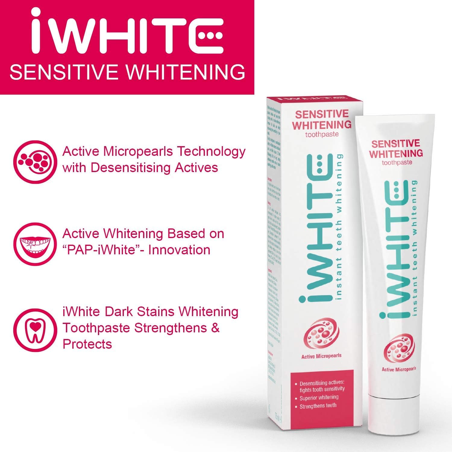 iWhite Sensitive Whitening Toothpaste, Active Whitening for Sensitive Teeth, Fights Stains & Restores Enamel - Image 3