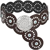 XZQTIVE Western PU Leather Belts for Woman Concho Cowgirl Cowboy Disc Belt for Ladies Wide Boho Country Waist Belts for Dress