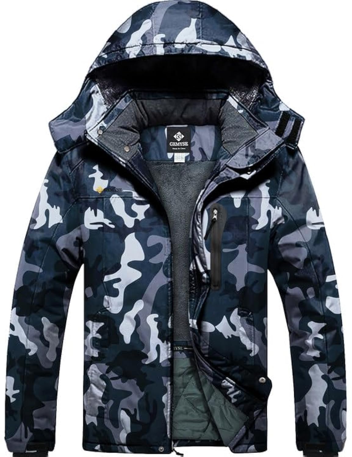 GEMYSE Men's Ski Snow Jacket Warm Winter Waterproof Coat Snowboard Rain Jacket Hooded Windproof Windbreaker（Camouflage,XX-Large） Image