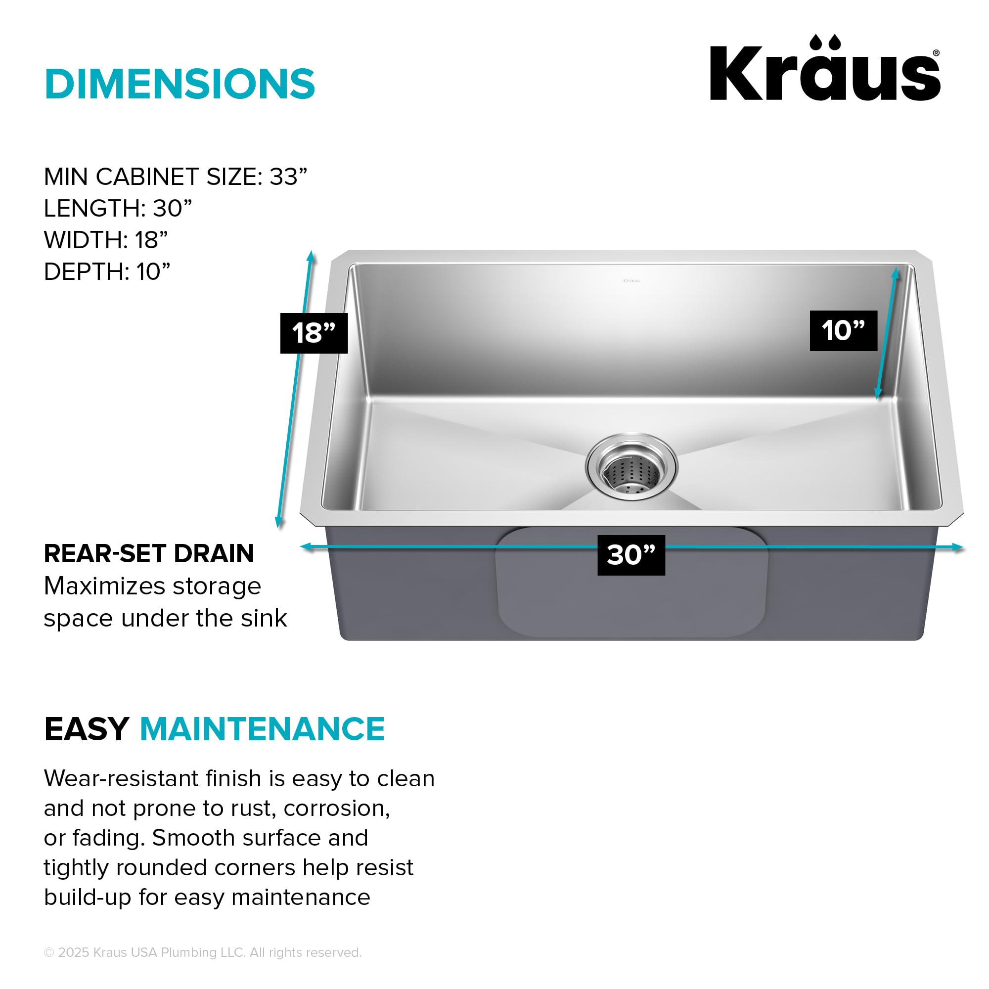 KRAUS Standart Pro 30 -inch Undermount Single Bowl 16 Gauge Stainless Steel Kitchen Sink, KHU100-30