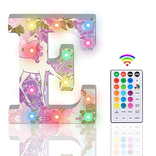 Light Up Letters, Glitter LED Letter Lights 18 Color Changing Diamond Alphabet Sign Night Light with Remote Control for Girls Gifts Birthday Bar Wedding Party Christmas Valentine Wall Table Decor - E