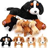 HyDren Nurturing Bernese Mountain Dog Plush Toy Set 15 Inch Nursing Mommy Dog Stuffed Animal with 4 Stuffed Magnetic Baby Puppies for Kids Birthday Graduation Children's Day Gifts Pet Party Favors