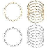 12 Pcs Bracelet Chains with Lobster Clasps, Alloy Link Chains for DIY Jewelry Making, Unisex Charm Bracelet Craft Supplies for Women Men, Fashion Gift Idea(6 Gold + 6 Silver)