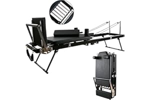 EchoMe Foldable Pilates Machine Equipent for Home, Pilates Reformer with Alloy Springs Resistances, Updated Longer Size(Darker)
