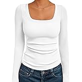 AUTOMET Women‘s Ribbed Square Neck Top, Long Sleeve Slim Fit Basic Shirt for Fall Winter Spring, Casual Crop Tee