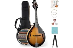 MIRIO A Style Mandolin Musical Instrument Sunburst, 8 String Acoustic Mandolin with Big bag,Tuner,Strings,Strap,Picks，Orange
