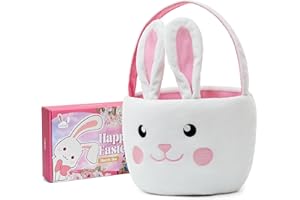 Lofytain Easter Basket Bags,Easter Eggs-Gift Baskets for Kids,Bunny Tote Bag Bucket for Easter Eggs,Toys, Candy,Gifts (Pink)