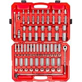 TEKTON 1/2 Inch Drive 6-Point Socket Ratchet Set, 83-Piece | SKT25302 | (3/8 - 1-5/16 in., 10 - 32 mm), Shallow and Deep, Case