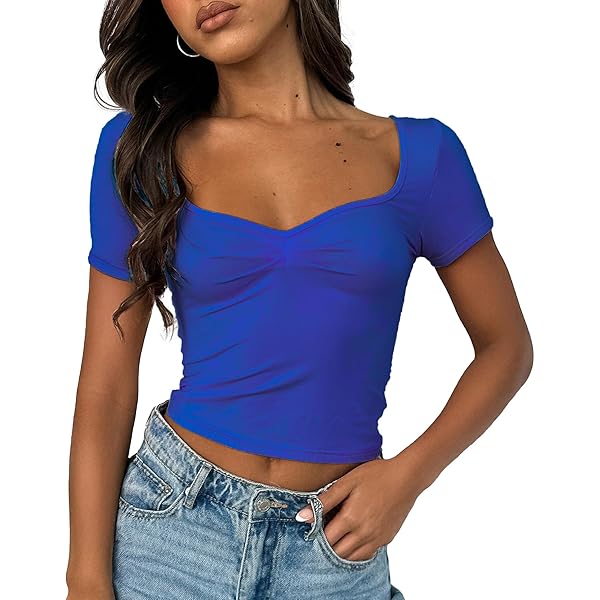 トップス melt the lady cropped knot tops Women's Sexy Deep V Neck Front Knot Summer Crop Shirts Short