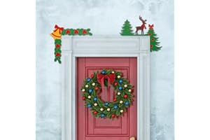 Wesiti 2 Pcs Christmas Door Topper Tree Bell Elk Decor Funny Door Corner Sign Decor Home Wooden Christmas Cabinet Knob Covers Party Ornament Props Gift for Wall Window DIY