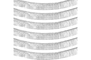 CLAYGHSEN 6 Pack 10 Feet Silver Foil Fringe Garland Metallic Tinsel Streamers Banner Wall Hanging Curtain Backdrop Banner for Parade Floats, Thanksgiving, Christmas, Birthday, Halloween Party Decorations