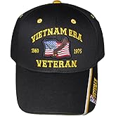 Vietnam Era Veteran 1960-1975 Eagle with Flag Baseball Cap. Black, Adjustable