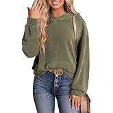 Dokotoo Hoodies for Women Casual Oversized Hoodie Long Sleeve Sweatshirt Solid Pullover Ribbed Knit Tops