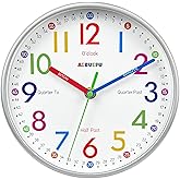 AIRUIFU Wall Clock for Kids Learning Tell Time Easily Non-Ticking Battery Operated Kids Teaching Time Clock- Analog Colorful Clock Decorative for Kids Room Classroom School(8 Inch)