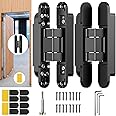 Lipshome 7" Hidden Door Hinge/Invisible Door Silent 180 Degree Swing Hinge 3-Way Adjustable Butt 7 x 2.8 x 1 (Pack of 2) (Black 7 inches)