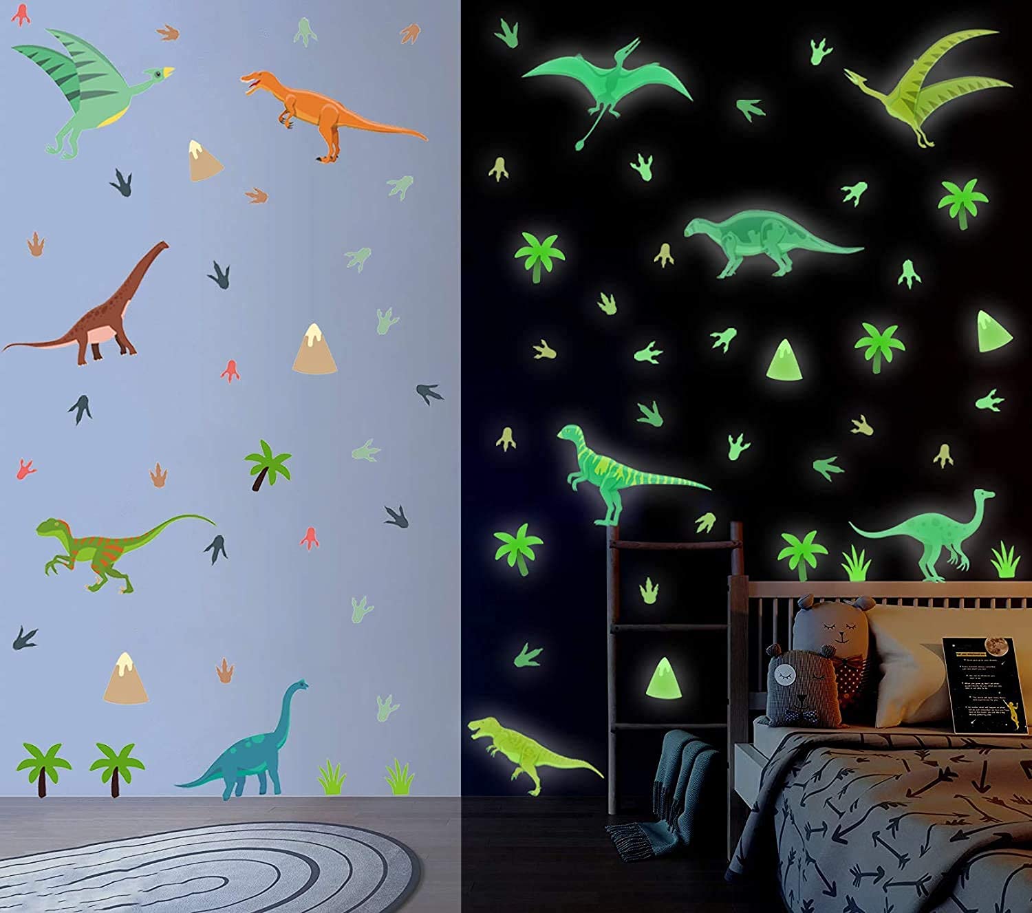 KAIRNE 86 PCS Dinosaur Luminous Sticker,Glow in The Dark Wall Decal,Baby Room Dinosaur Wall Decor, Dinosaurs Decal,Animal Luminous Stickers for Boys Kids Girls Children’s Room Bedroom Nursery Decor