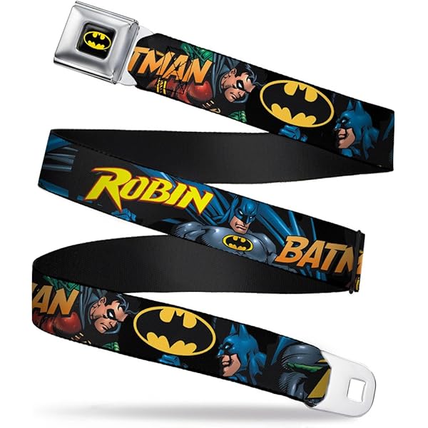 Buckle-Down Batman Seatbelt Belt - Blue/Black Bat Signal Design, Adjustable 1 Inch Wide (Fits 20-36 Inch Waist)