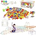 700Pcs Straw Constructor Toys for 3 4 5 6 7 8 Years Kids STEM Building Toys with Box Straw Toy Interlocking Plastic Toys Engineering Toys Thin Tube Blocks Toy Preschool Toy Kit for Boys and Girls