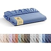 Linen Home 100% Cotton Percale Weave Fitted Sheet, Twin Size, Baby Blue, 1 Deep Pocket Fitted Sheet, Fits Mattress Upto 16" Crisp and Cool Strong Bed Linen, 39"X75"+15"
