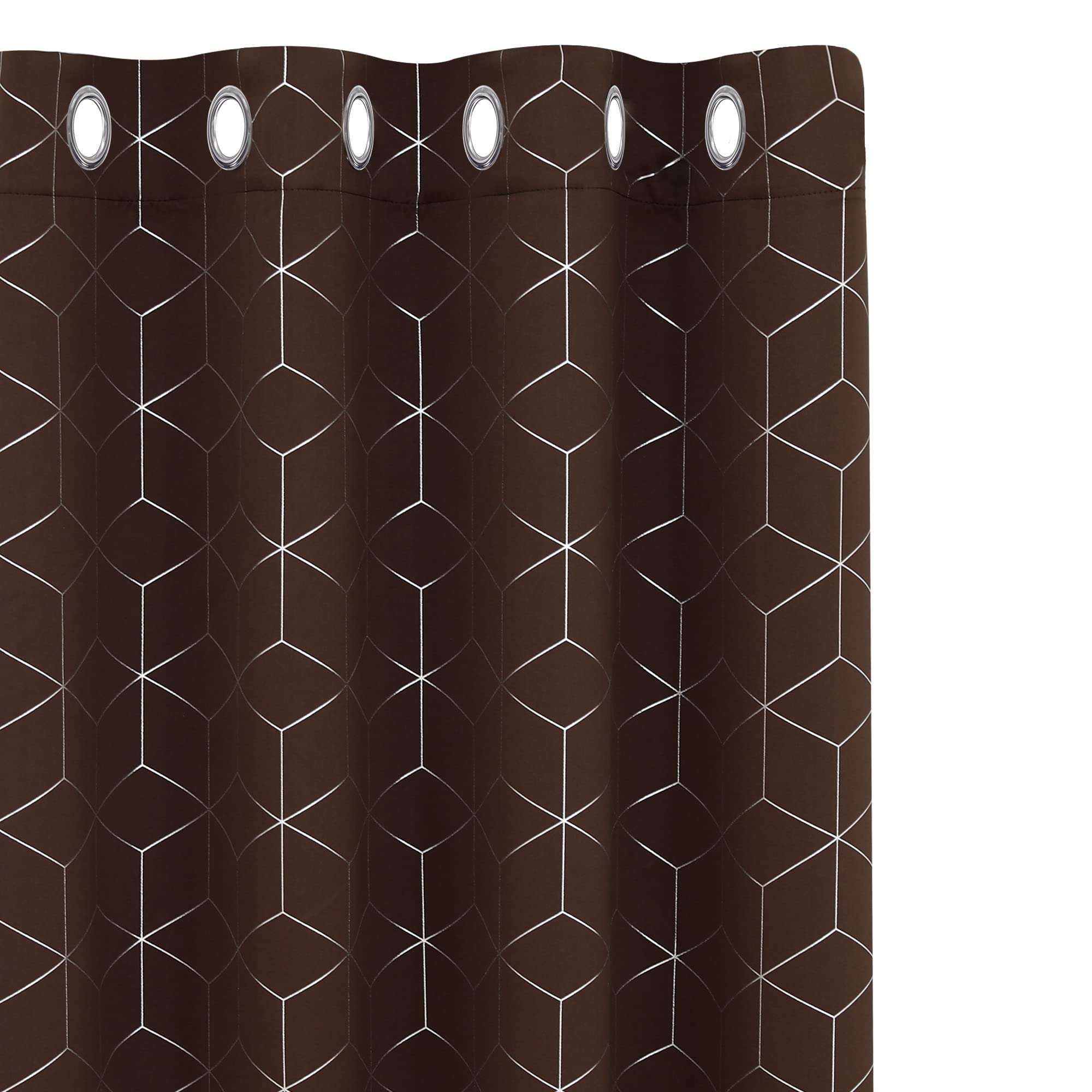 Deconovo Blackout Curtains, Eyelet Curtains, Diamond Foil Printed Thermal Insulated Curtains for Living Room, 46" Width x 90" Length, Chocolate, 2 Panels