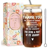 Thank You Gifts for Women,Mom,Friends,Boss,Teacher,Coworker,Nurse,Employee,Appreciation Gifts for Christmas,Birthday, Glass Coffee Cups with Lids and Straws,Thank You for Being Part of My Journey-113