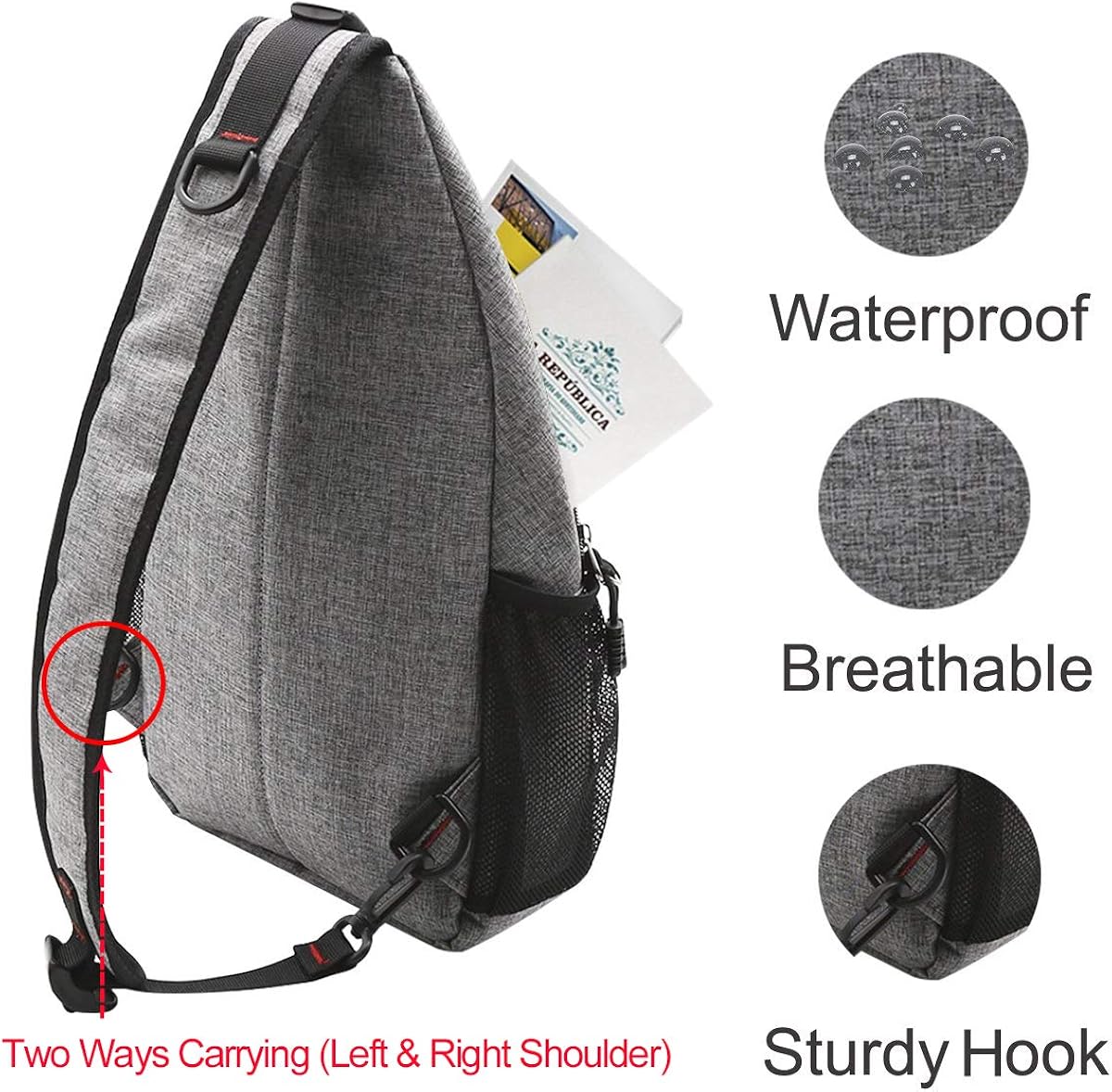 MOSISO Sling Backpack, Multipurpose Crossbody Shoulder Bag Travel Hiking Daypack, Gray : Sports & Outdoors
