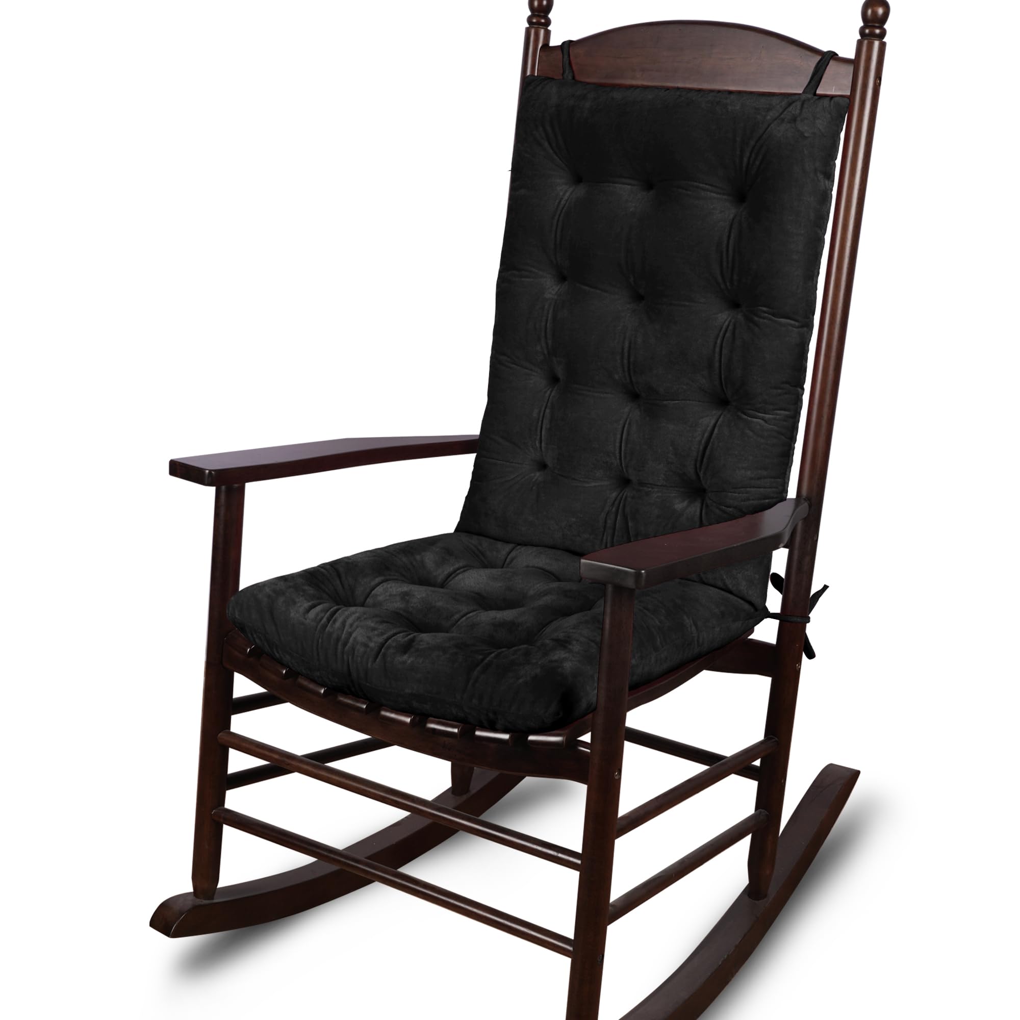 Photo 1 of ELFJOY Rocking Chair Cushion Large Rocking Chair Pads with Ties Premium Tufted High Back and Seat Cushion 2 Piece Set Black