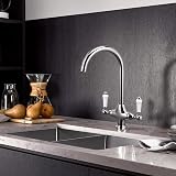 Funime Traditional Kitchen Sink Mixer Tap Ceramic Dual Lever 1 Hole Brass Chrome view 9