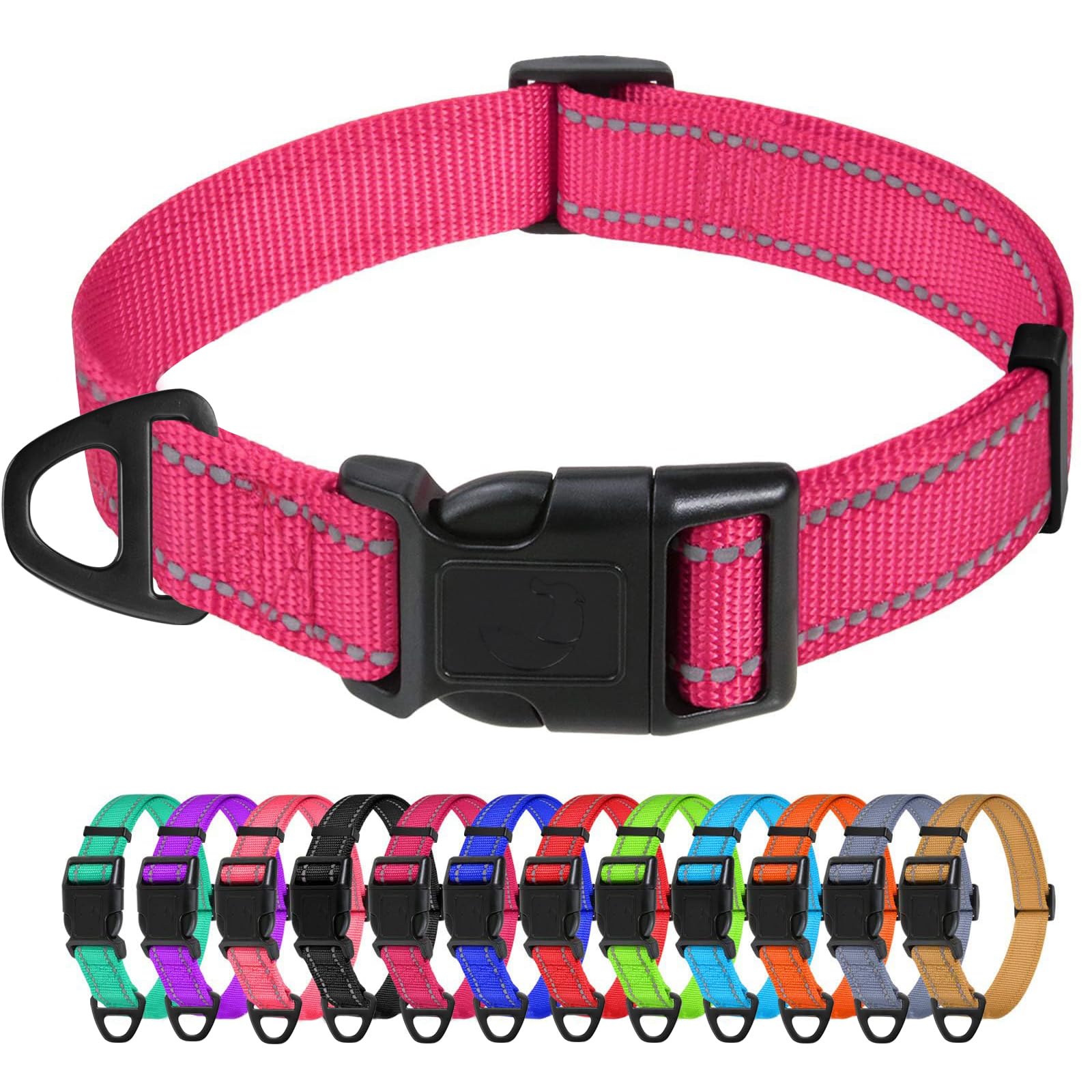 TagMe Reflective Nylon Dog Collars, Adjustable Classic Pet Collar with Quick Release Buckle for Medium Dogs, Pink, 2.5 cm Width