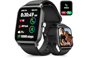 QUICAN Smart Watches for Women and Men, iOS Android Phones Compatible, Waterproof Fitness Tracker Smart Watch with Call, Alexa, Heart Rate/Spo2 Monitoring, Sleep Tracking, Gifts Ideas, 1.8 Inches (Black)