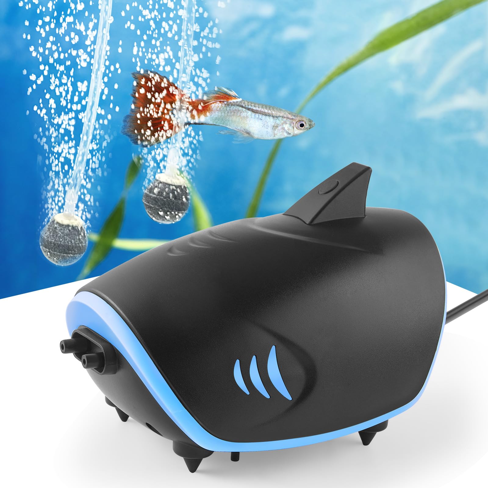 FEDOUR 300LPH Ultra-quiet Aquarium Air Pump with Dual Output, 3W Adjustable Fish Tank Air Pump, Shark-shaped Aerator Oxygen Pump, for up to 300L Fish Tank