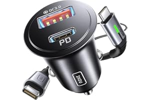 INIU Car Charger, Cigarette Lighter USB Charger Total 60W, 12V USB Socket with [1m] 100W Type C Cable Fast Charge, Car Phone Charge Adapter for iPhone 17 16 Samsung Laptops Switch 2 Car Accessories