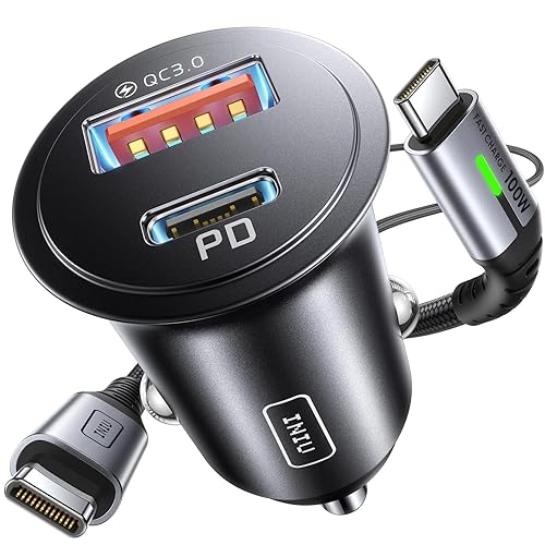 INIU Car Charger, Cigarette Lighter USB Charger Total 60W, 12V USB Socket with [1m] 100W Type C Cable Fast Charge, Car Phone Charge Adapter for iPhone 16 Pro Samsung Laptops Switch 2 Car Accessories