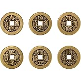 Fukaisu 6pcs 2.8cm/1.1in Chinese Feng Shui Coins, Thick 1.8mm/0.07in Premium Brass I Ching Ancient Emperor Coins for Wealth Luck &amp; Success for Divination Home Decor &amp; Good Fortune
