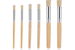 THINP 6 PCS Wooden Stencil Brushes Set, Pure Natural Bristle Handle Template Brushes Set for Acrylic Oil Watercolor Art Painting Wood Wall Model House Painting(3 Sizes)