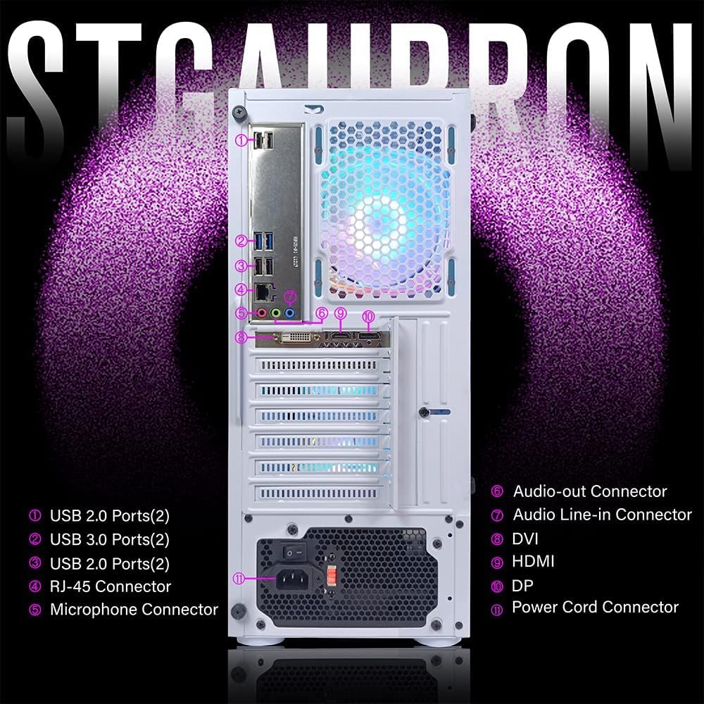STGAubron Gaming Diamond Desktop, Intel Core i7 3.4 GHz up to 3.9 GHz, 16G RAM, 512G SSD, WiFi, BT 5.0, GTX 1660 Ti 6G GDDR6, RGB Fan x 6, RGB Keyboard & Mouse, Windows 11 Home