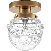 DSMJFU Brass Semi Flush Mount Ceiling Light, Small Hallway Light Fixture, Vintage Close to Ceiling Light Fixture for Bathroom