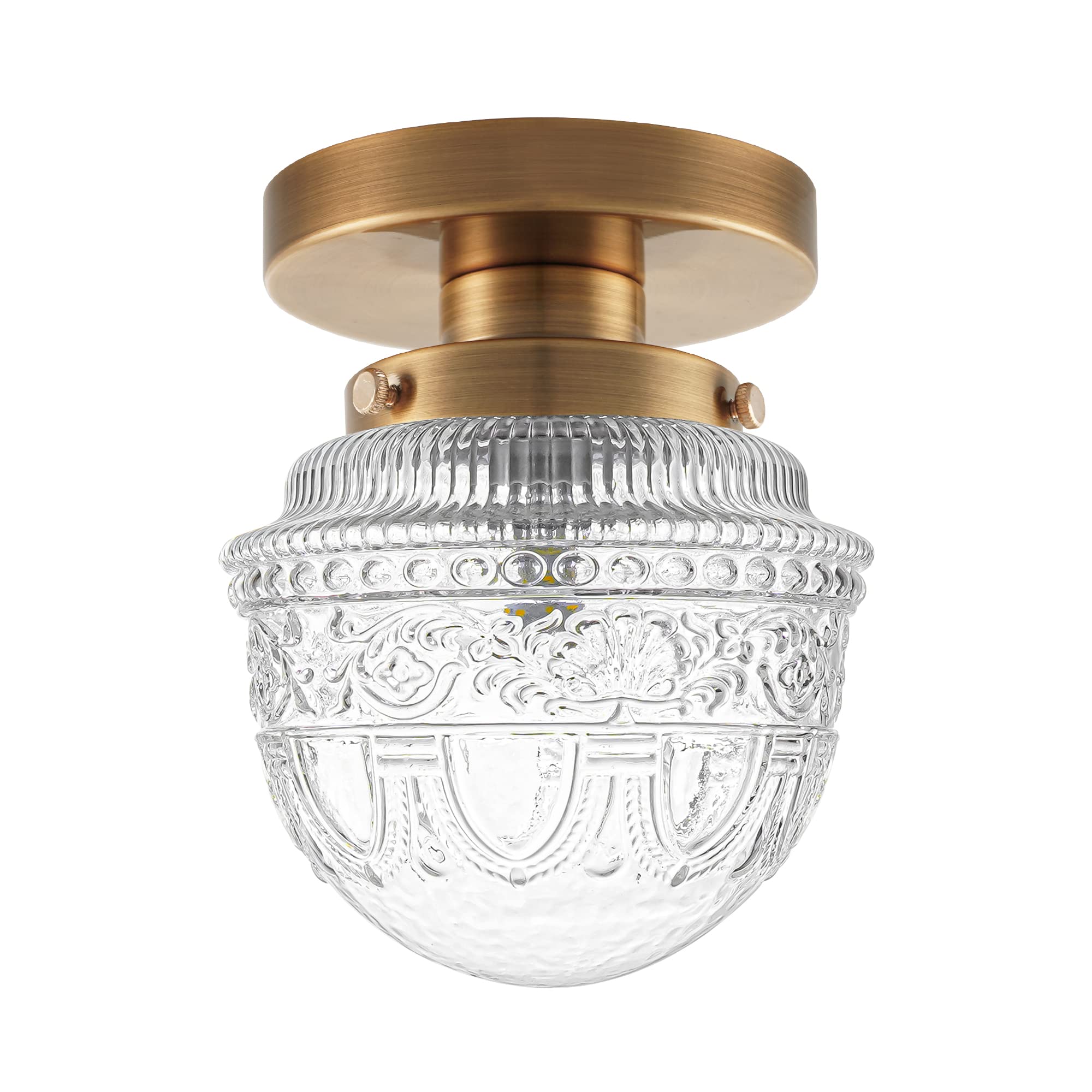 Photo 1 of DSMJFU Brass Semi Flush Mount Ceiling Light, Small Hallway Light Fixture, Vintage Close to Ceiling Light Fixture for Bathroom, Entryway, Foyer, Closet
