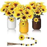 Karenhi 13 Pcs Valentines Day Mason Jar Table Decor Valentines Centerpieces for Tables with Rose and Pink Heart Home Kitchen Indoor Decor(Bright Sunflower)