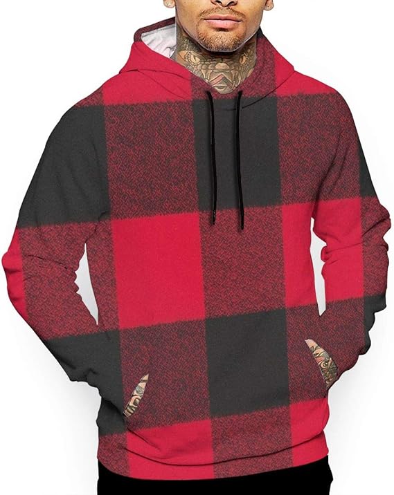 Amazon.com: Plaid Flannel in Red Men 3D Printed Drawstring Hoodies Hooded Pullover Sweatshirt 