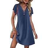 Ekouaer Women's Nightgown Short Flare Sleeve Sleepshirt V-Neck Sleepwear Soft Nightshirt Pajama Dress S-XXL