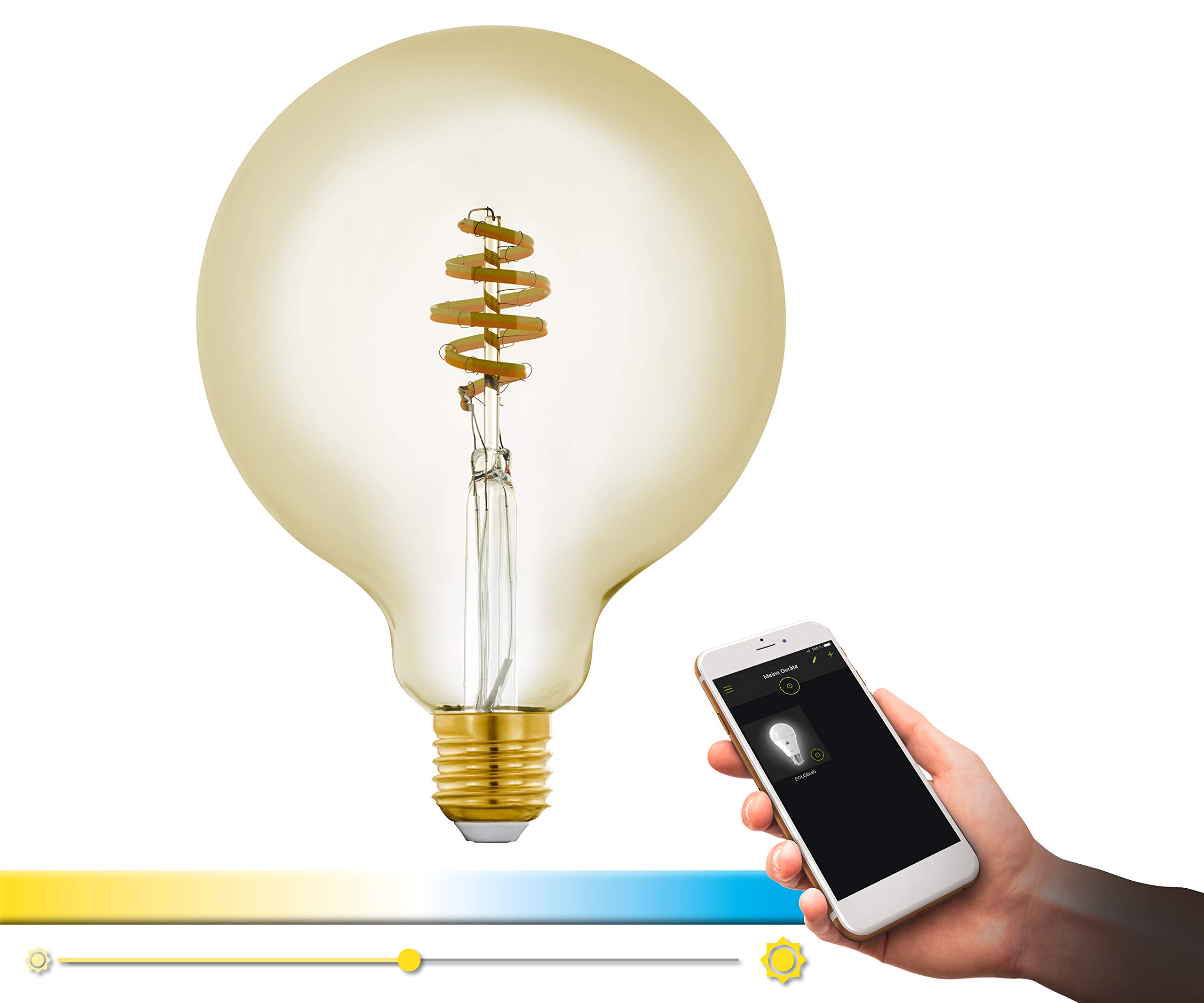 EGLO Connect LED E27 lamp, smart Home Vintage Light Bulb, Amber, Spiral LED Globe 5.5 Watt (Equivalent to 35 Watt), 400 lumens, E27 LED dimmable, LED Light Bulb G125, Diameter 12.5 cm