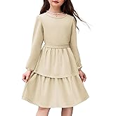 Arshiner Girls Dress Fall Sparkly Glitter Puff Sleeves Layer Party Dresses with Belt