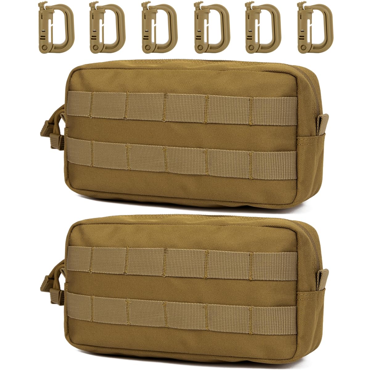 MUCHER EDC Pouch Molle Pouches Tactical Waist Bag Utility Waist Pack with 6 Hooks for Outdoor Hiking Hunting Camping Training (B-Khaki-2 PCS)