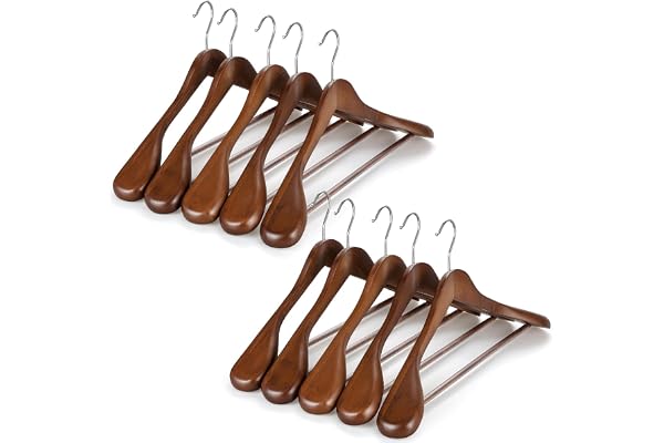 TOPIA HANGER Wide Shoulder Wooden Hangers, Suit Hangers with Non Slip Pants Bar & 360° Swivel Hook, Solid Wood Heavy Duty Coa