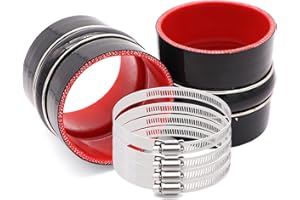 TuoLauthon 2PCs 4-Ply Reinforced Straight High Temperature Hump Black Silicone Coupler Hose 4inch(102mm) with T-Bolt Clamps L