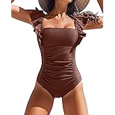 Charmo Womens Ruffle One Piece Bathing Suit Ruched Tummy Control Swimsuit Backless Monokini Swimwear