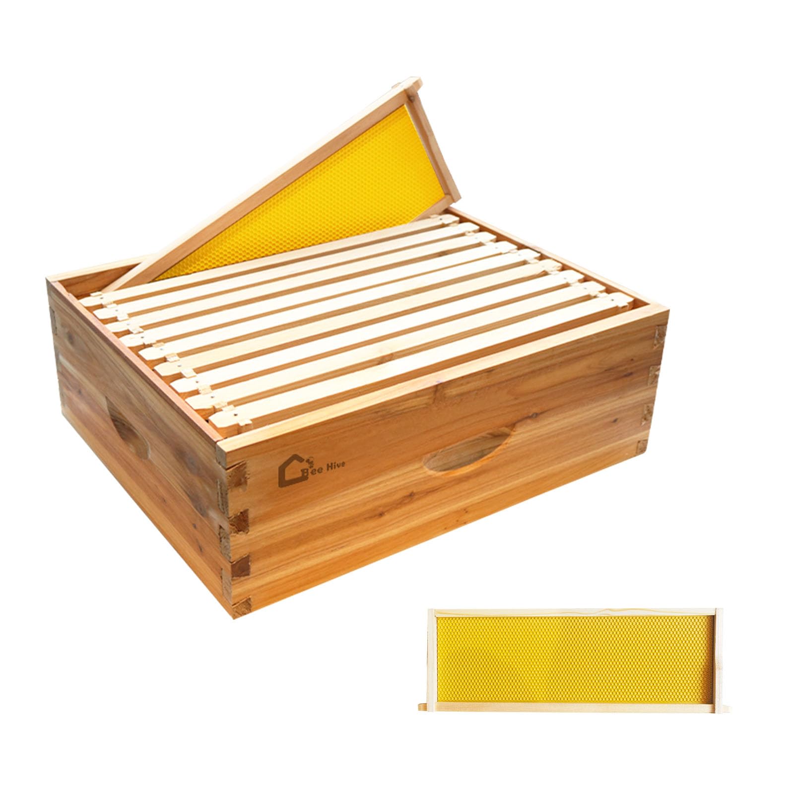 Photo 1 of 10-Frame Wax Coated Bee Hives Medium Super Box, Langstoth Honey Super Bee Box Dipped in 100% Beeswax Includes Beehive Frames and Waxed Foundations for Beekeeping Supplement